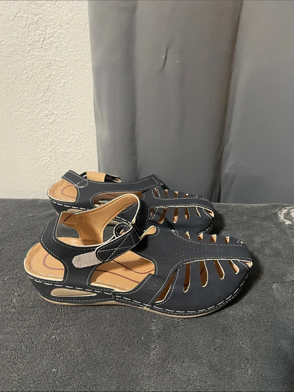 Women's Black Cutout Ankle-Strap Sandals